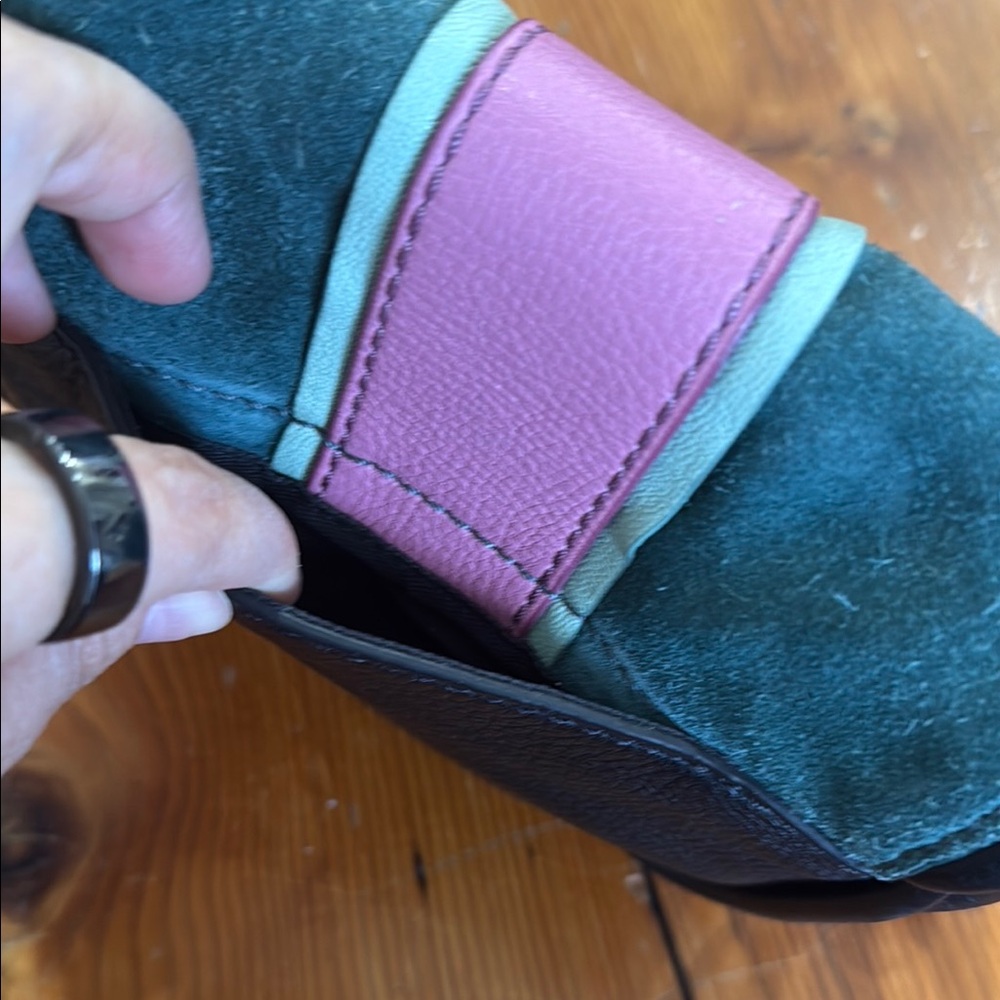 Fossil Genuine Leather Pink and Green Crossbody Bag with Adjustable Strap - Picture 10 of 14